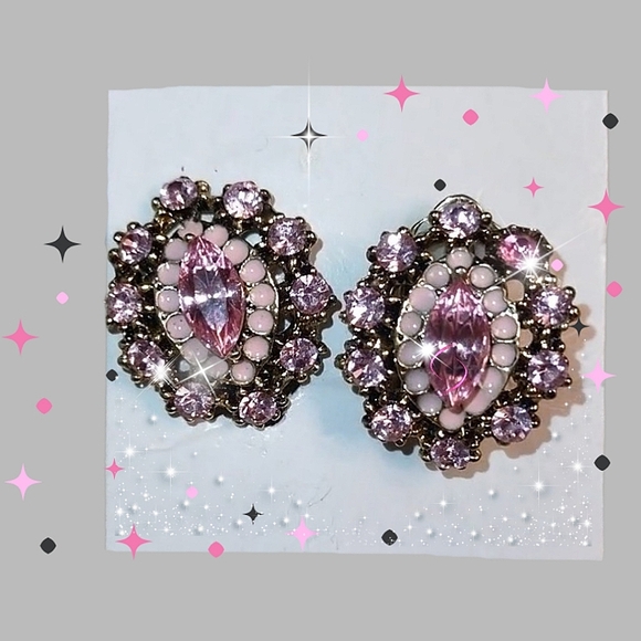 Pink Crystal Clip Earrings - Picture 6 of 12